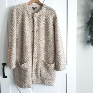 Eileen Fisher Cream Button Front Knit Long Cardigan Wool Alpaca blend Small